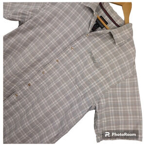 Vintage FUBU Men's Short Sleeve Button Up Shirt Size XL Gray Plaid Streetwear